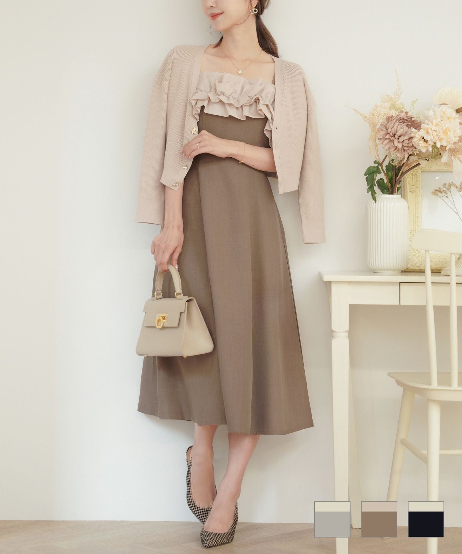 オーガンジー ギャザーフリル キャミ ワンピース le reve vaniller 全3