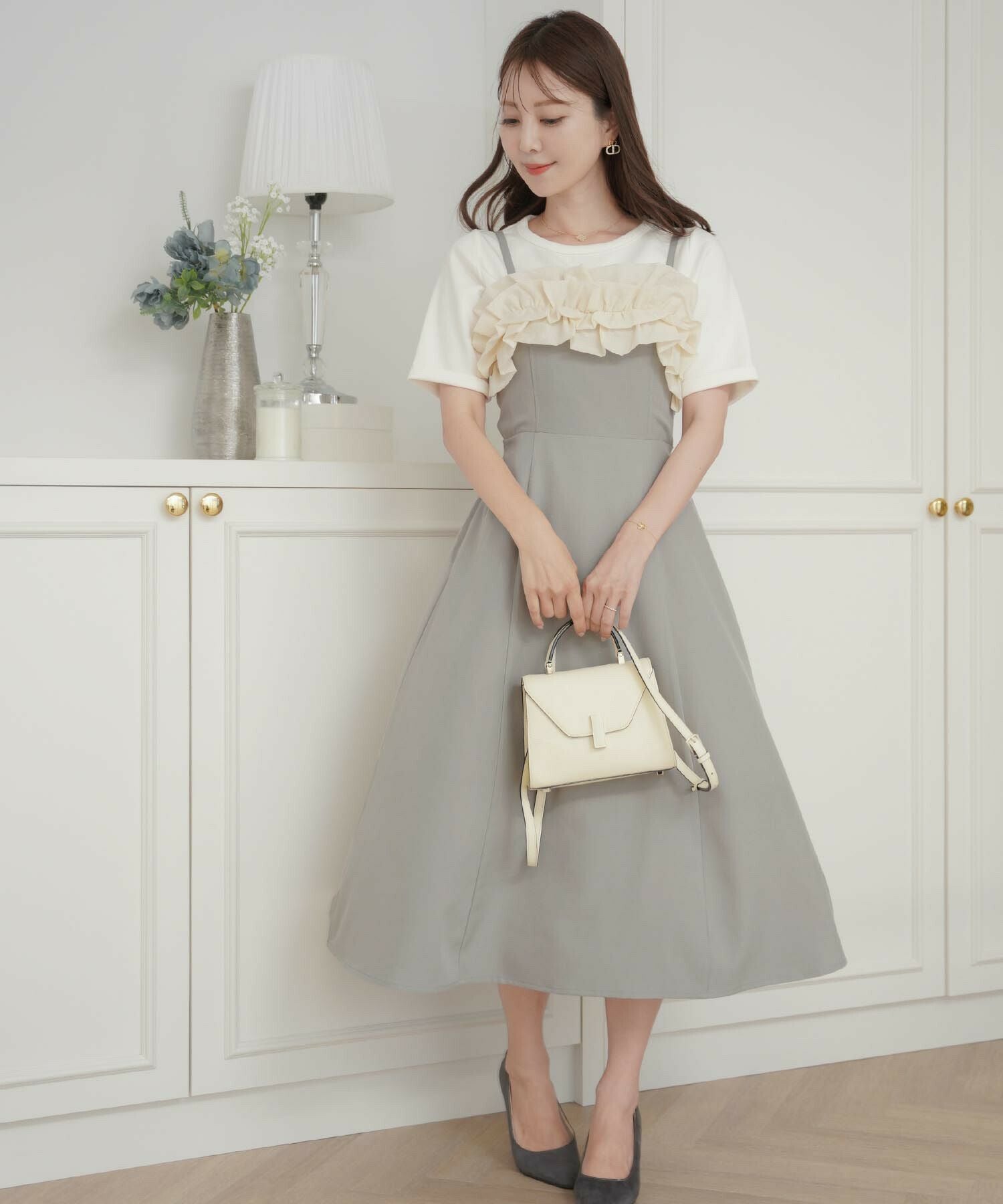 オーガンジー ギャザーフリル キャミ ワンピース le reve vaniller 全3