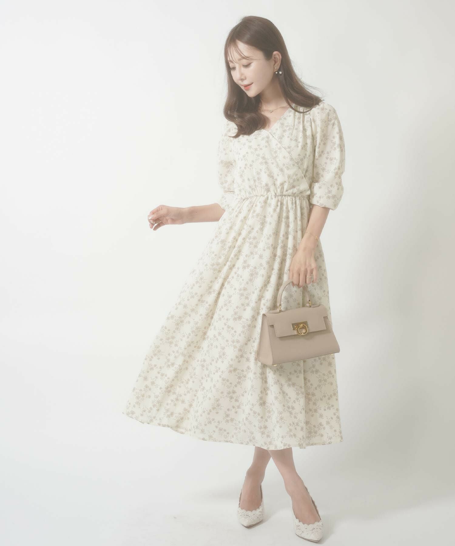 カシュクール ウエストリボン 小花柄 ワンピース le reve vaniller 全2
