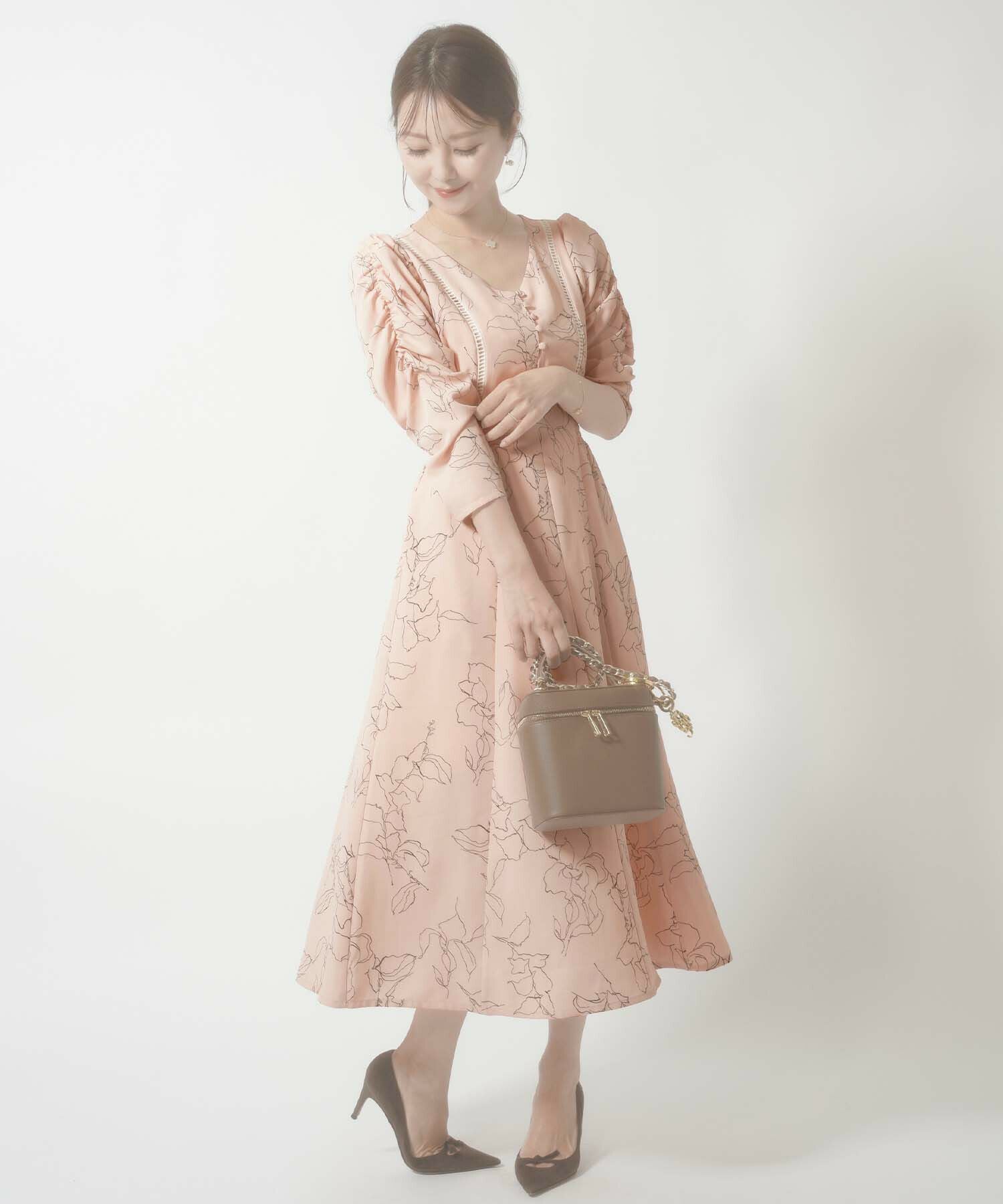 TIME-SALE スタイルアップ ドローイング 花柄 ワンピース le reve