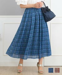 セレクト スカート シアー ロング チェック プリント 柄 大人 かわいい オフィス フレア 春夏 秋 ウエストゴム ジョイントスペース シアーチェックプリント ジャガード スカート Prima Scherrer
