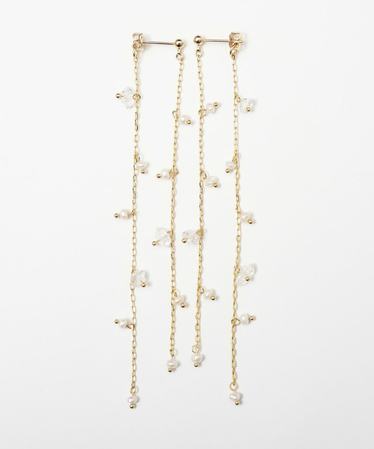 ダングリング ライン ピアス Dangling Line Pierce 真鍮 淡水パール ハーキマーダイヤモンド ダングリング ライン ピアス Dangling Line Pierce （Liala）