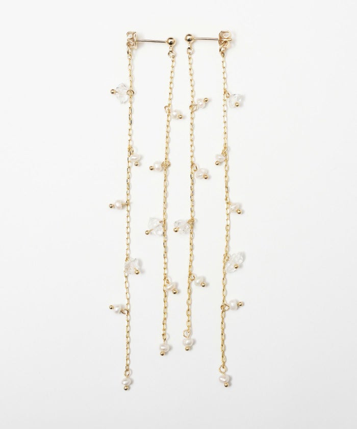 ダングリング ライン ピアス Dangling Line Pierce 真鍮 淡水パール ハーキマーダイヤモンド ダングリング ライン ピアス Dangling Line Pierce （Liala）