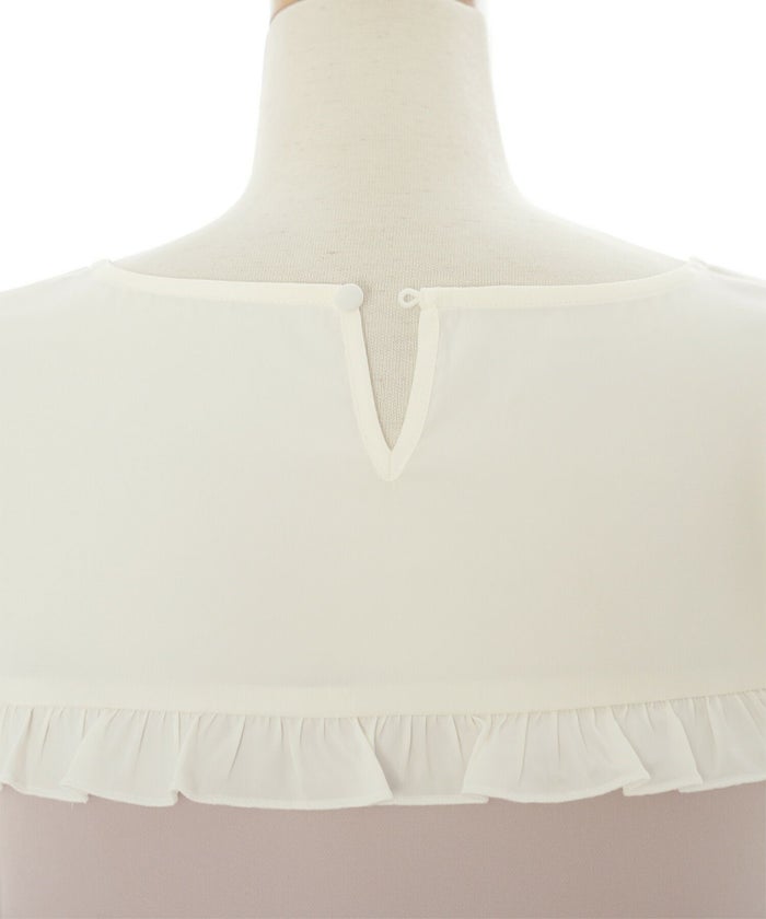 レディース/ワンピース/バイカラー/リバイバル/ヒット/人気/フリル/配色/胸切替/体型カバー/肩フリル/女子会/デート/量産型コーデ/遠征コーデ/ライブ/ポケット/ミディアム丈/アイボリー/ピンク/ブラック/20代/30代/長袖/膝下丈/フレア/Aライン