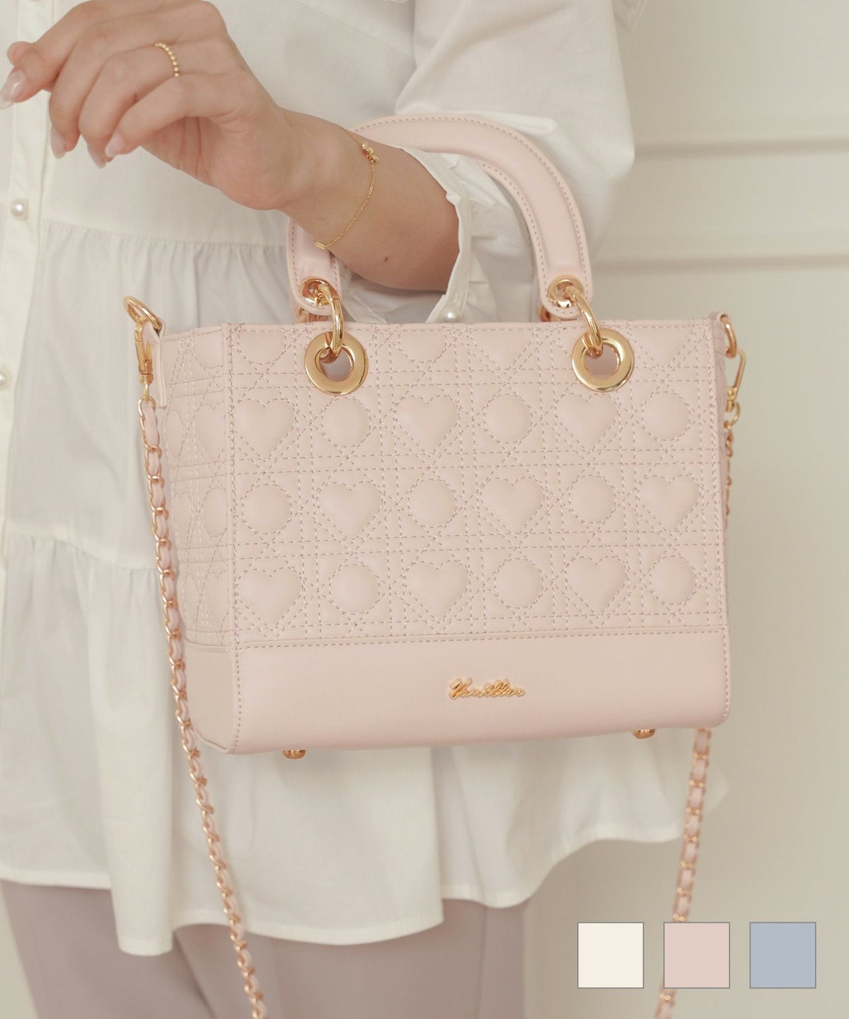 くすみ 旅行 おしゃれ 可愛い 柄 人気 ヒット お出かけ おしゃれバッグ 新色 ホワイト スノーホワイト アイボリー オリジナル ハートキルティング ハンドバッグ le reve vaniller