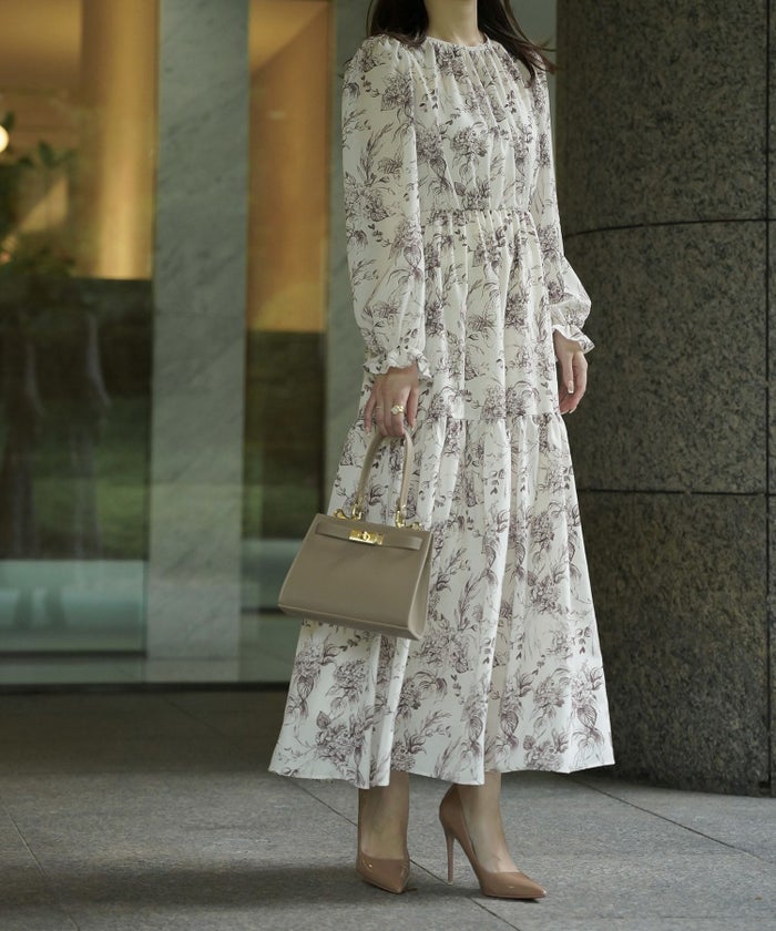 クラシカル モノトーン 上品 大人 ギャザー ウエストゴム/ブラウン/ブラック/S/M