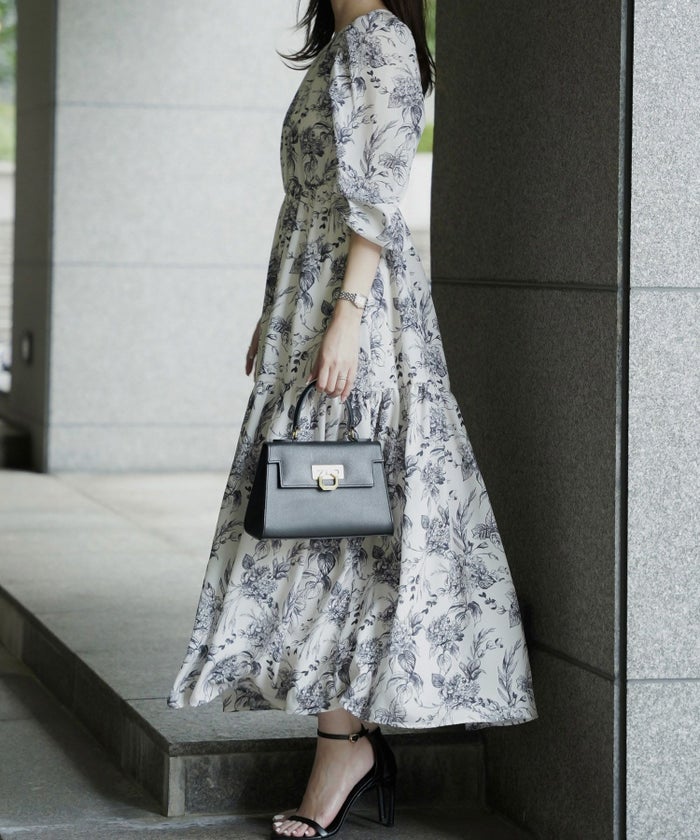 クラシカル モノトーン 上品 大人 ギャザー ウエストゴム/ブラウン/ブラック/S/M