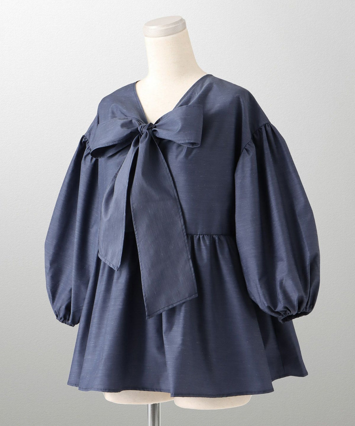 2way クラシカル Vネック バルーンスリーブ 夏 秋 デニムライク フェミニン/デニムホワイト/デニムブルー/M