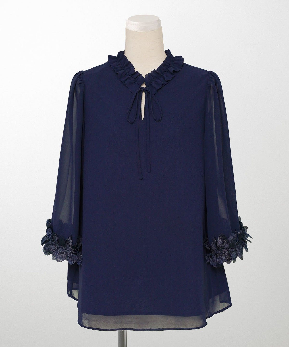 2way シフォン フリル フラワー エレガント シアー トレンド/ホワイト/グレー/ピンクベージュ/M