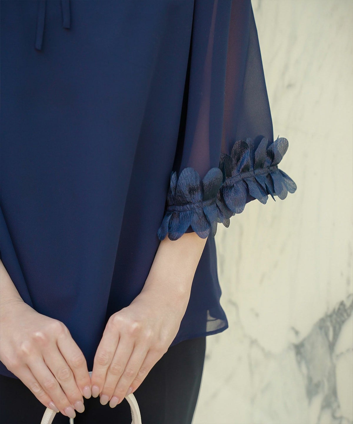 2way シフォン フリル フラワー エレガント シアー トレンド/ホワイト/グレー/ピンクベージュ/M