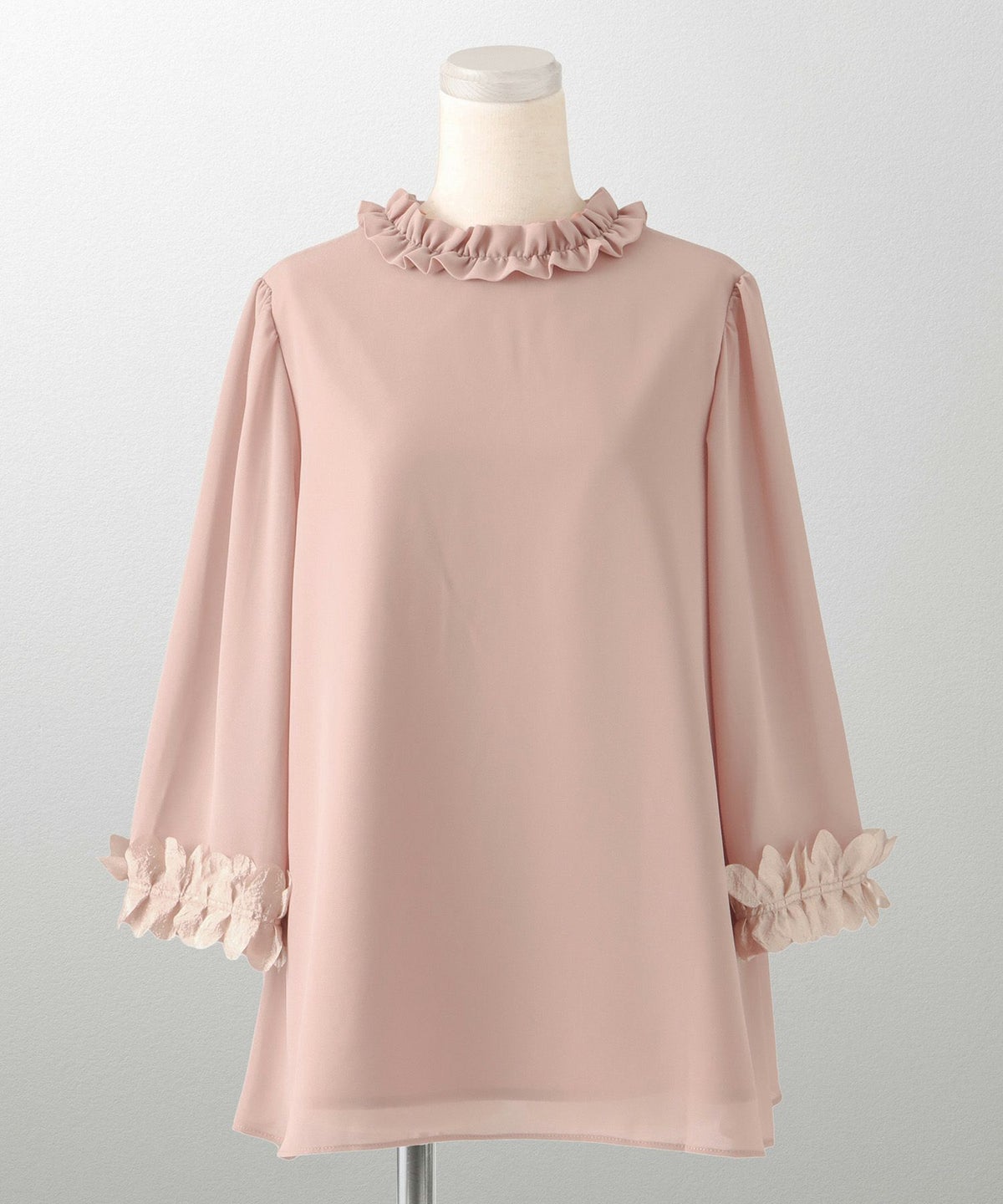 2way シフォン フリル フラワー エレガント シアー トレンド/ホワイト/グレー/ピンクベージュ/M