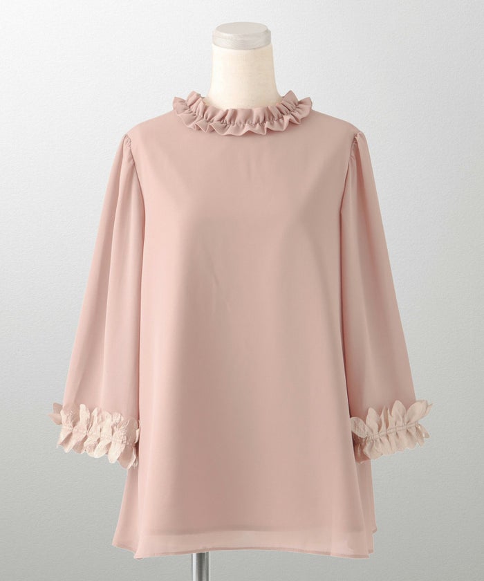 2way シフォン フリル フラワー エレガント シアー トレンド/ホワイト/グレー/ピンクベージュ/M