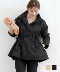 アウター ジャケット 羽織り 秋 春 黒 大人 かわいい オフィス きれいめ レディース おすすめ 長袖 ジョイントスペース フード取り外し ドロストリボン ライトアウター Liala×PG