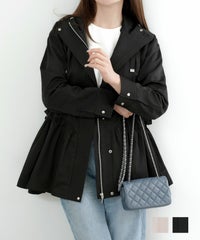 アウター ジャケット 羽織り 秋 春 黒 大人 かわいい オフィス きれいめ レディース おすすめ 長袖 ジョイントスペース スカラップ切り替え フード付き ライトアウター Liala×PG