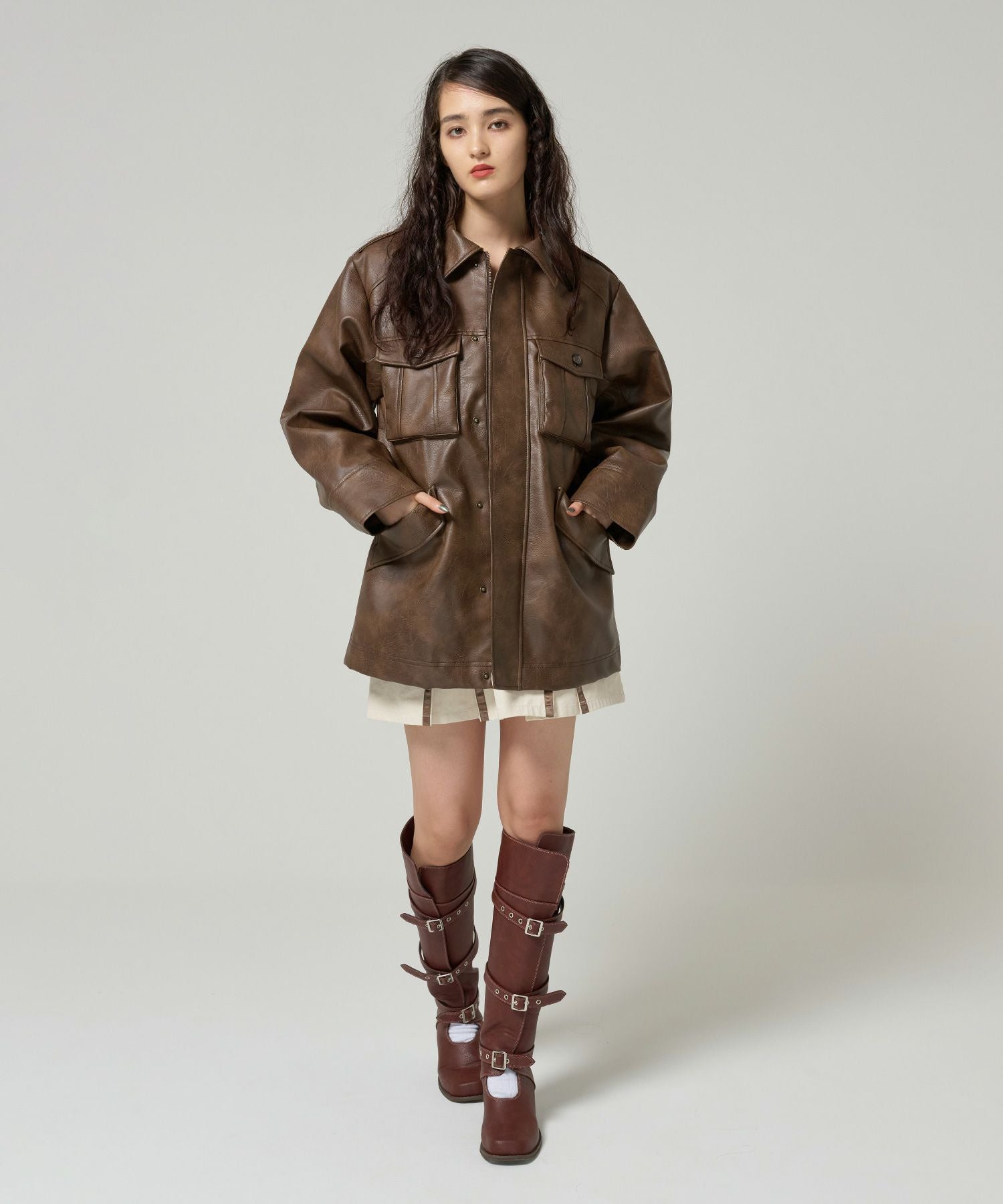 Special-Price-SALE フェイクレザー オーバーコート TINA：JOJUN 全2色