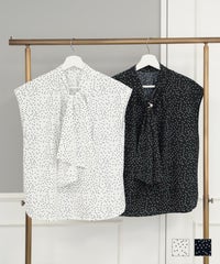 セレクト ブラウス トップス レディース ドット 春夏 リング ノースリーブ かわいい 大人 オフィス 白黒 ジョイントスペース リングモチーフ マルチウェイ タイ ブラウス Prima Scherrer