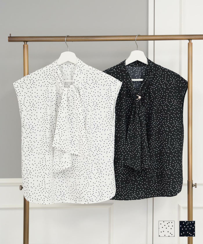 セレクト ブラウス トップス レディース ドット 春夏 リング ノースリーブ かわいい 大人 オフィス 白黒 ジョイントスペース リングモチーフ マルチウェイ タイ ブラウス Prima Scherrer