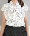 セレクトブラウストップスレディースドット春夏リングノースリーブかわいい大人オフィス白黒ジョイントスペース
