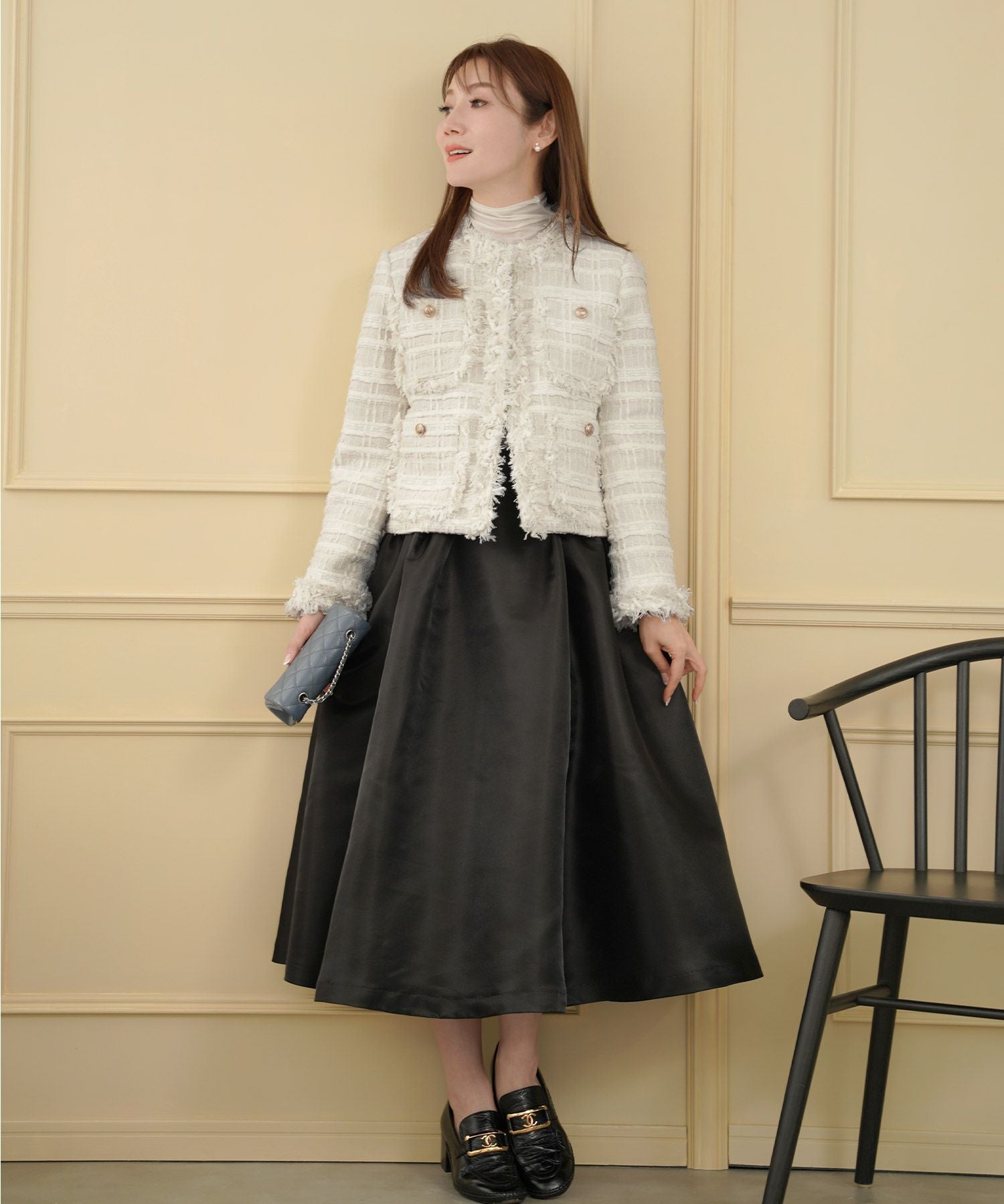 SPRING-SALE フリンジ ツイード ショート丈 ジャケット Liala×PG 全3色