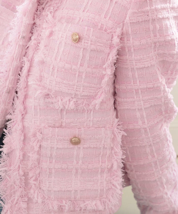 アウター ジャケット ツイード おしゃれ かわいい 大人 オフィス きれいめ 春 秋 長袖 入卒園 白 ピンク ジョイントスペース