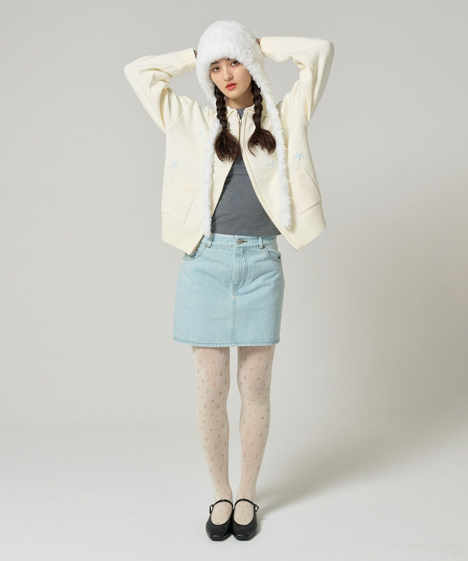 フラワー ジップアップニットジャケット TINA：JOJUN 全3色｜tnj231