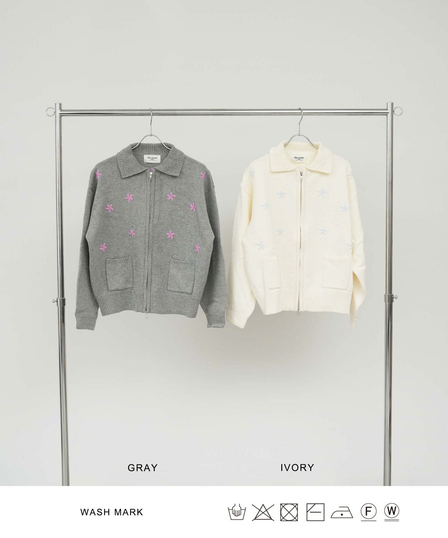 フラワー ジップアップニットジャケット TINA：JOJUN 全3色｜tnj231