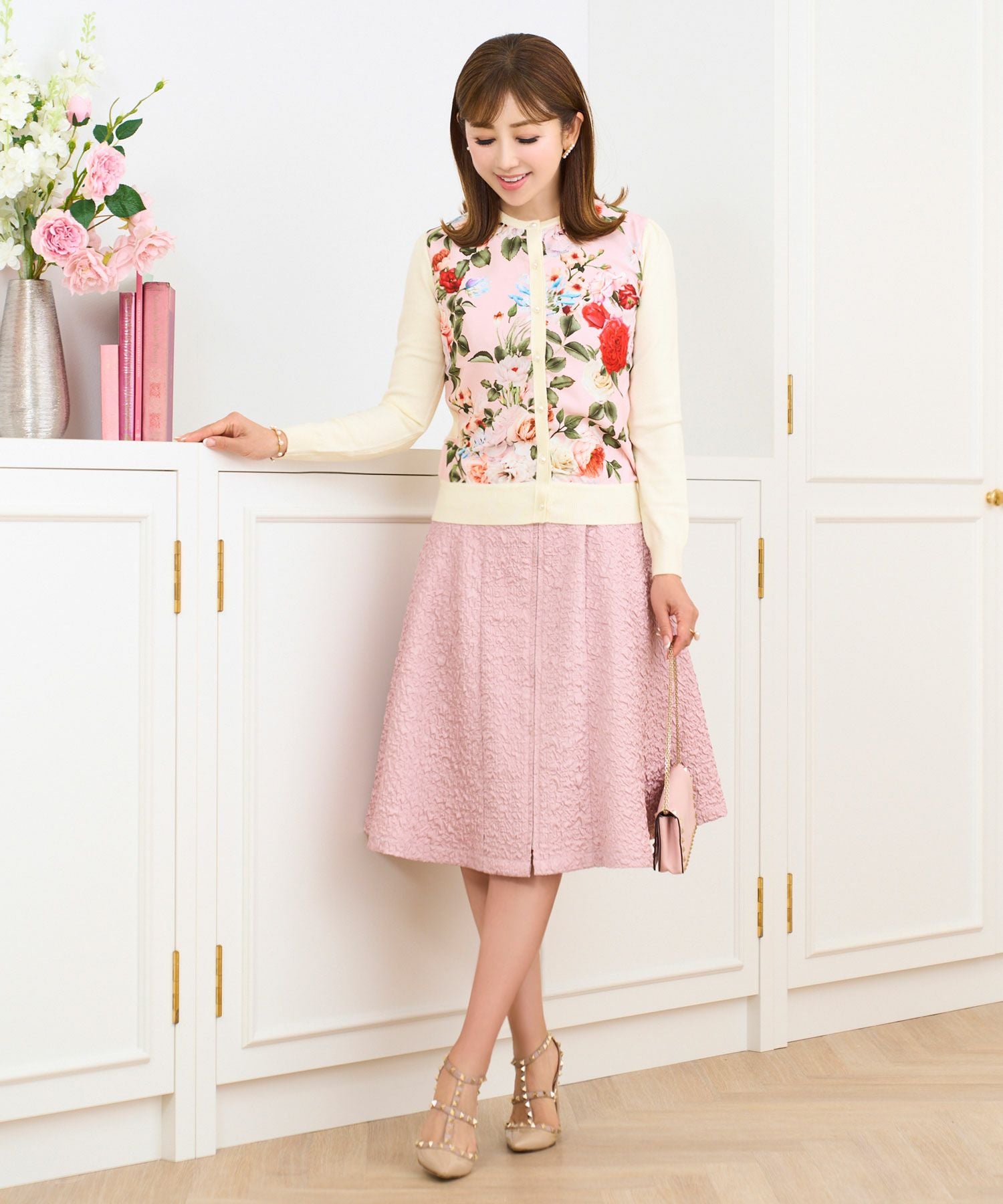 お纏め　BLUGIRLフラワープリント カーディガン＆ピンク花柄トップス フラワーデシン プリント ニット カーディガン Prima Scherrer 全3色