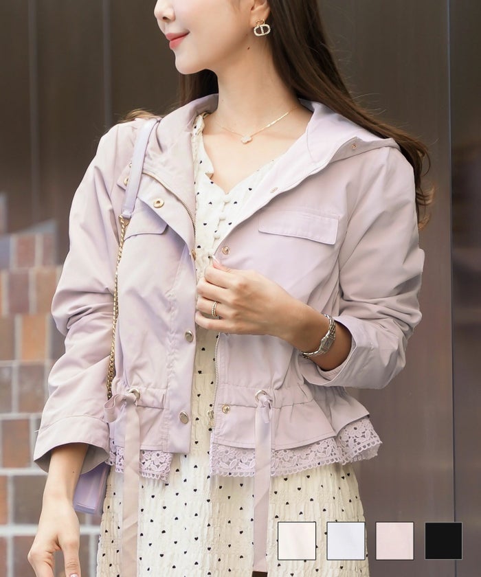 アウター 軽羽織 春コート 秋コート 撥水 防水 雨具 ショート丈 ミドル丈 長袖 撥水 ショート ブルゾン le reve vaniller