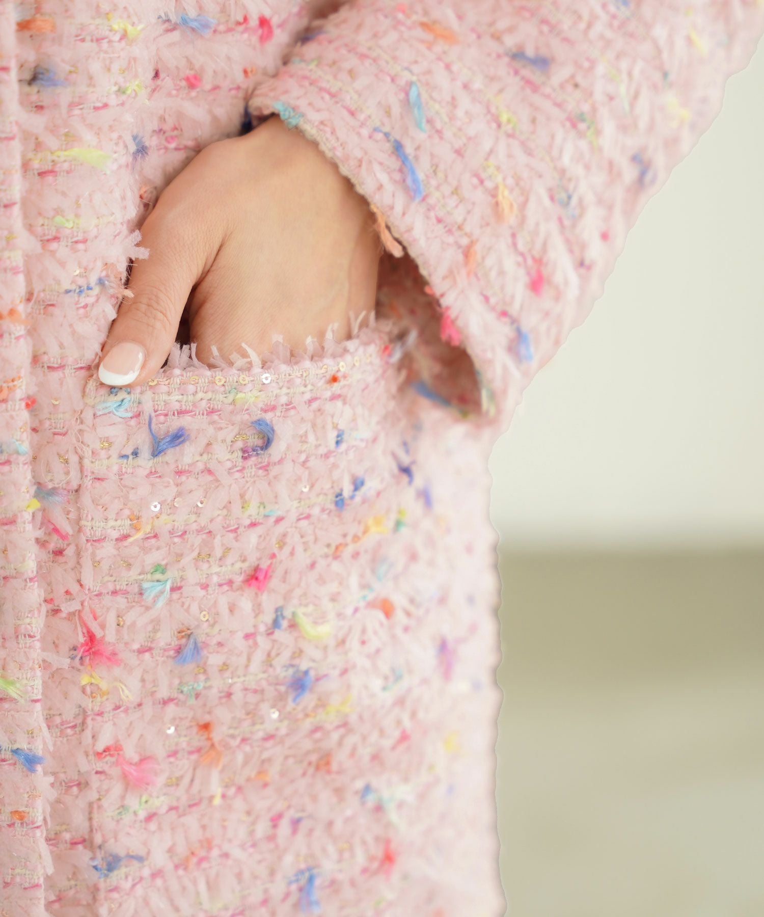 SPRING-SALE ノーカラー カラフルツイード ダブルボタン コート Liala