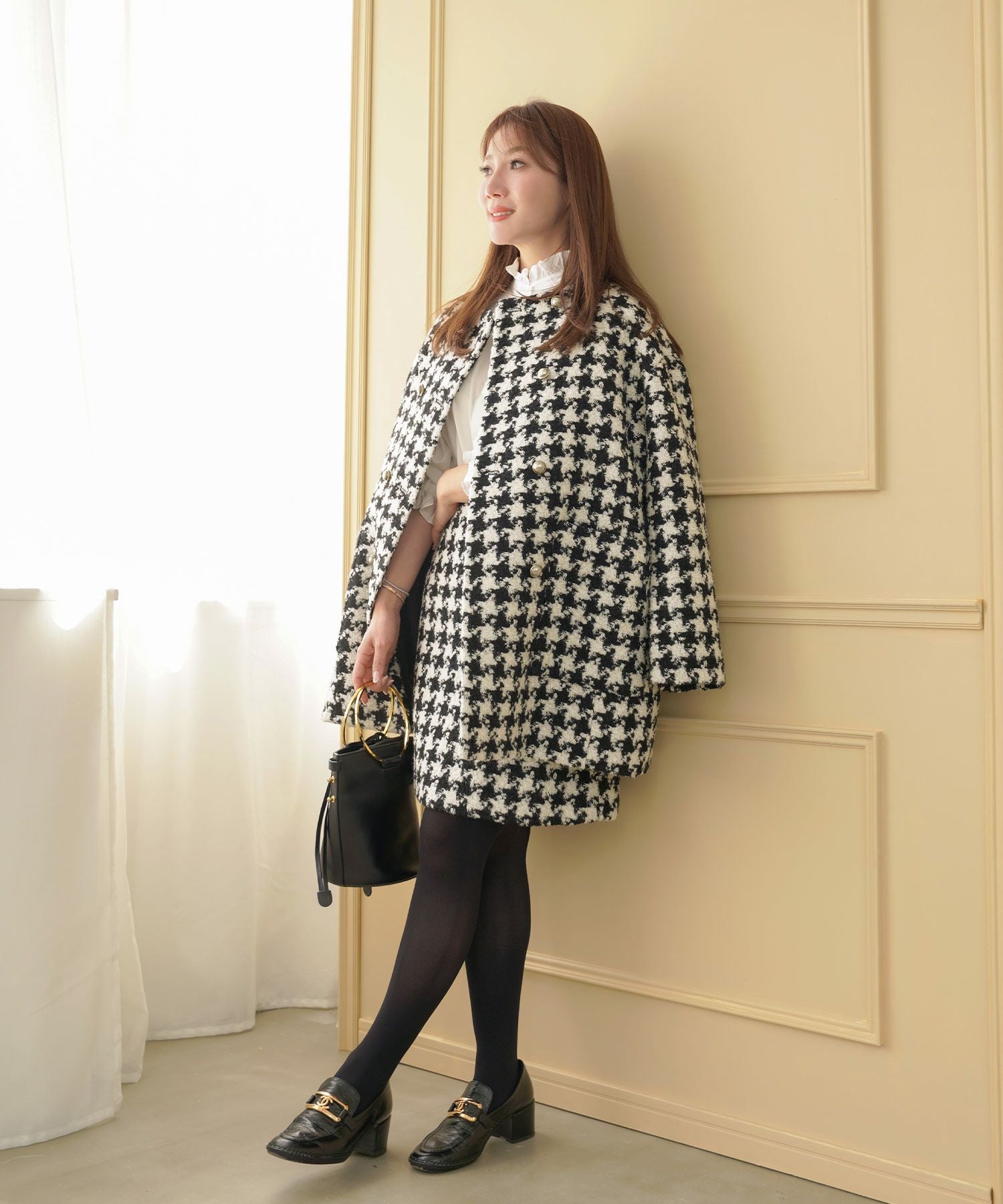 2点以上で半額クーポン対象 ノーカラー カラフルツイード ダブルボタン