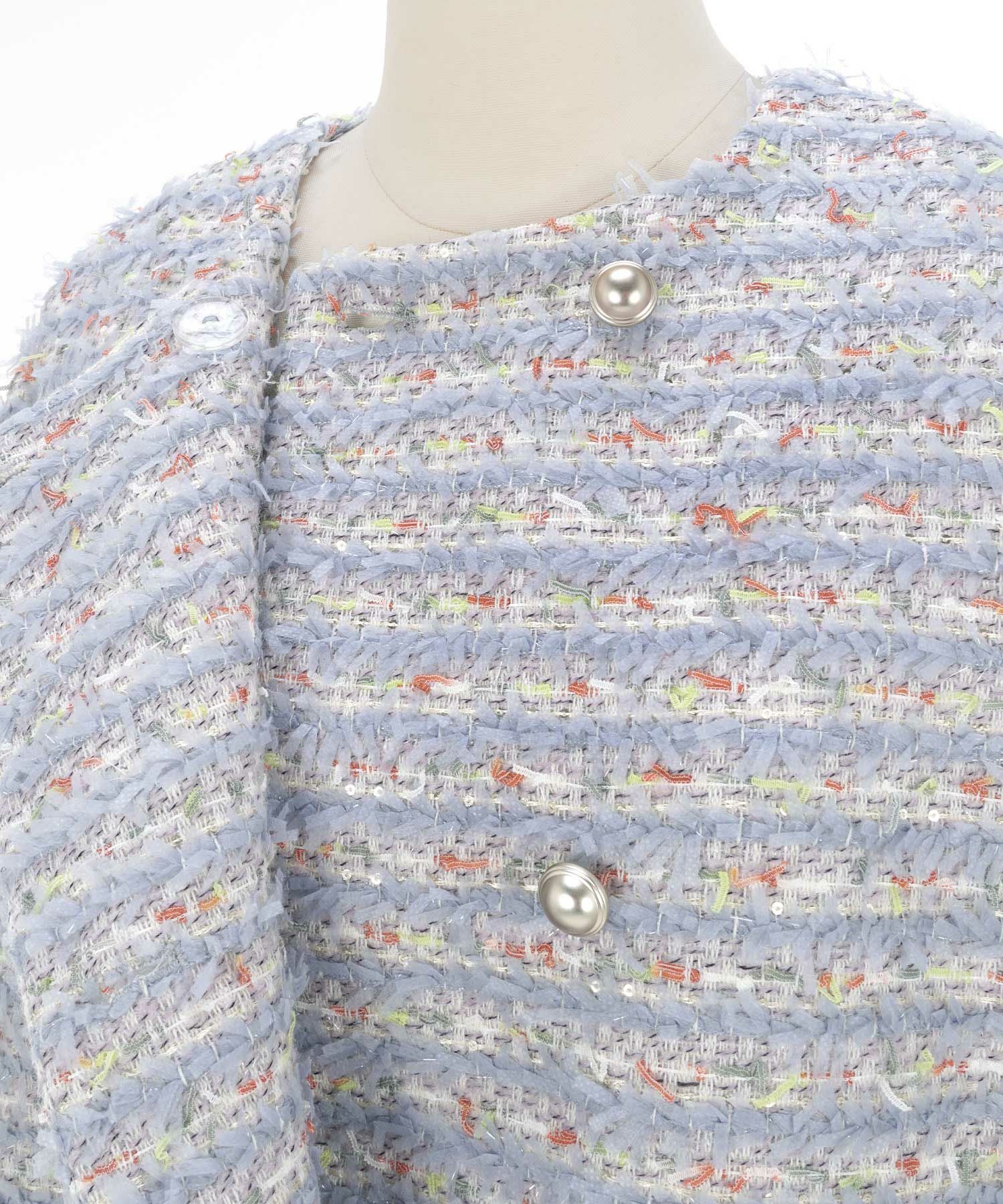 2点以上で半額クーポン対象 ノーカラー カラフルツイード ダブルボタン