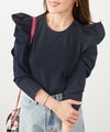 新色追加 手洗い可 トップス レディース オフィス かわいい 大人 きれいめ 白黒 ボーダー おすすめ 人気 ジョイントスペース 猫耳風スリーブ カットソー ８分袖 Liala×PG Liala×PG