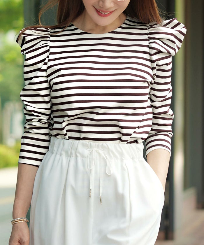 新色追加 手洗い可 トップス レディース オフィス かわいい 大人 きれいめ 白黒 ボーダー おすすめ 人気 ジョイントスペース
