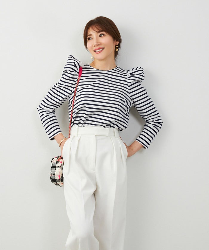 新色追加 手洗い可 トップス レディース オフィス かわいい 大人 きれいめ 白黒 ボーダー おすすめ 人気 ジョイントスペース