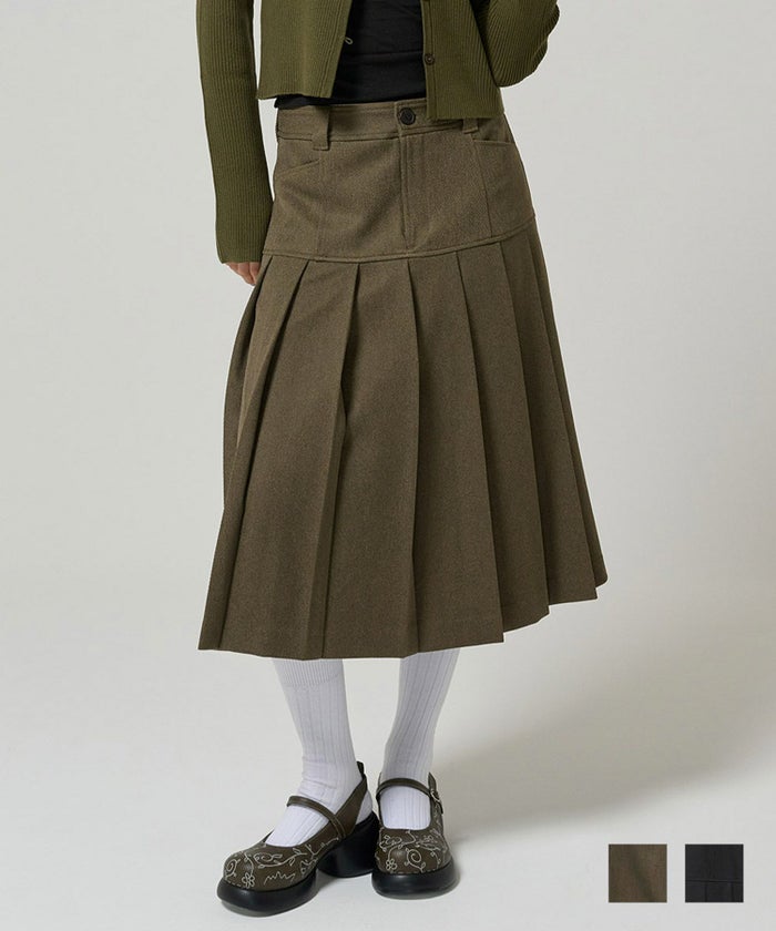 スカート/ウールライク/ミディ丈/プリーツ