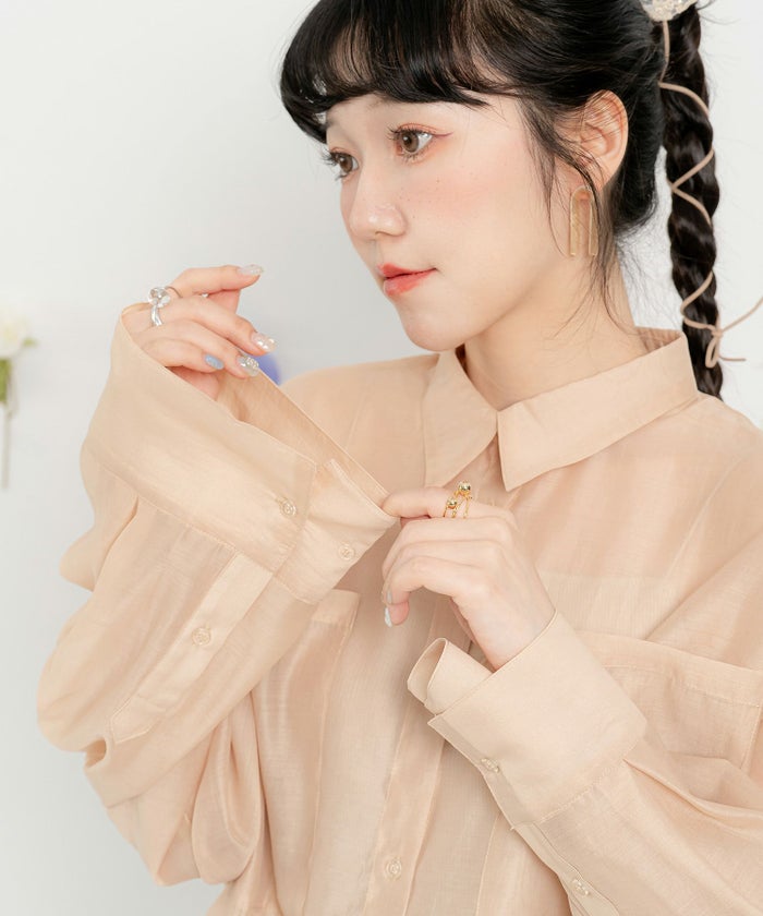 カフス シースルー シアー モード ビッグシルエット/ベージュ/ブラック/M