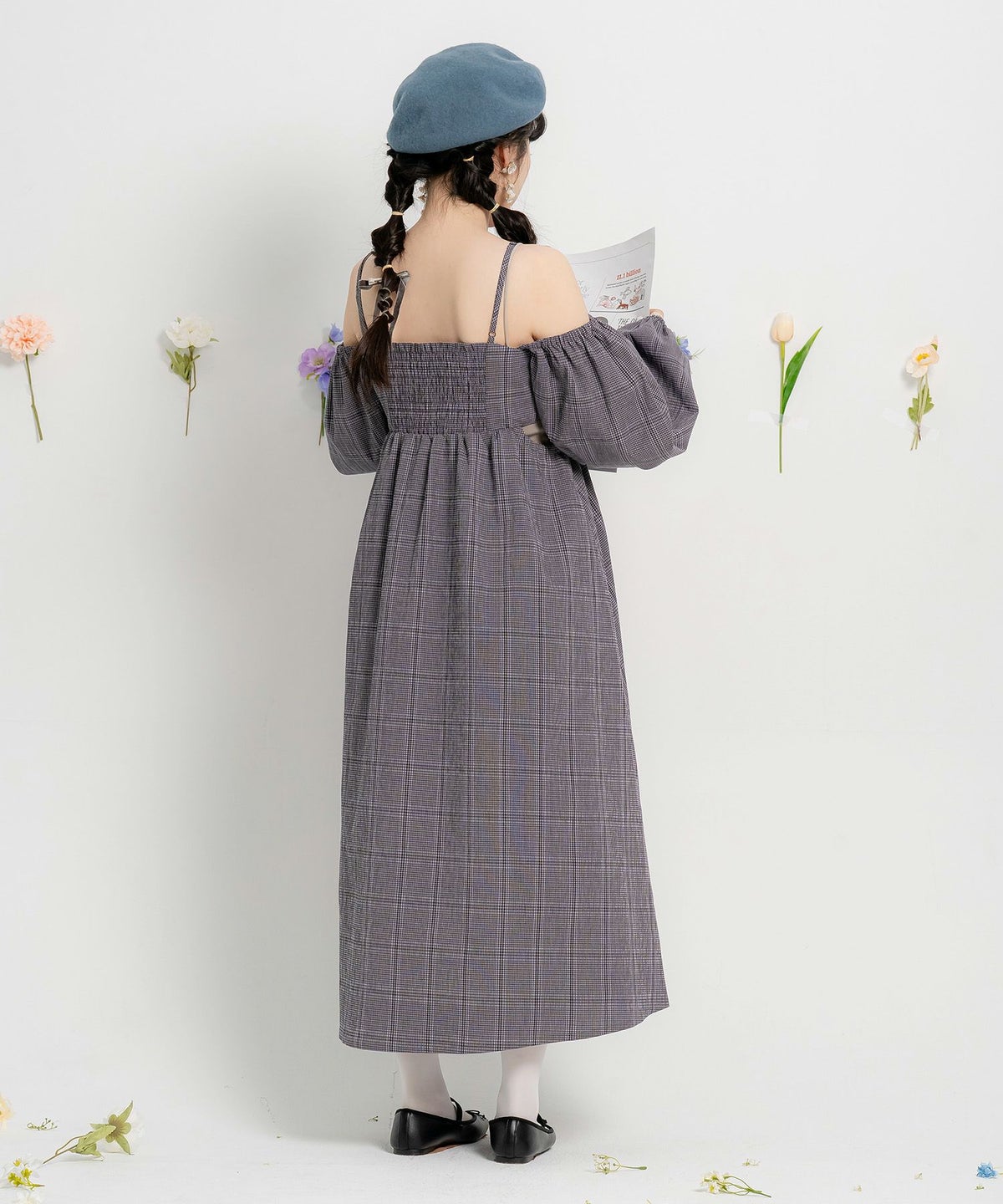 2WAY スクエアネック 秋冬 Aライン ボリュームスリーブ/ラベンダー/キャメル/M