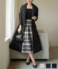 ボタン アシメ 上品 綺麗め エレガント フェミニン ピンクベージュ ネイビー ブラック ショールカラー フェイクダウン ドレスコート le reve vaniller