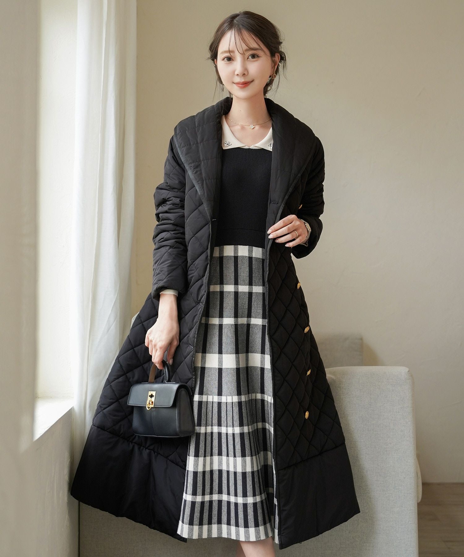 ショールカラー フェイクダウン ドレスコート le reve vaniller 全3色