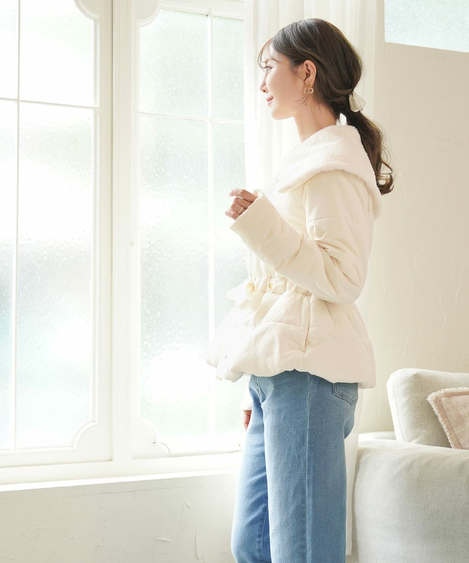 2点以上で半額クーポン対象 ファービッグカラー ミドル丈 フェイク