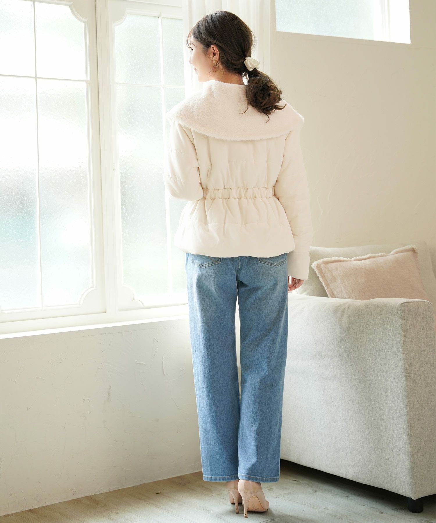 2点以上で半額クーポン対象 ファービッグカラー ミドル丈 フェイク