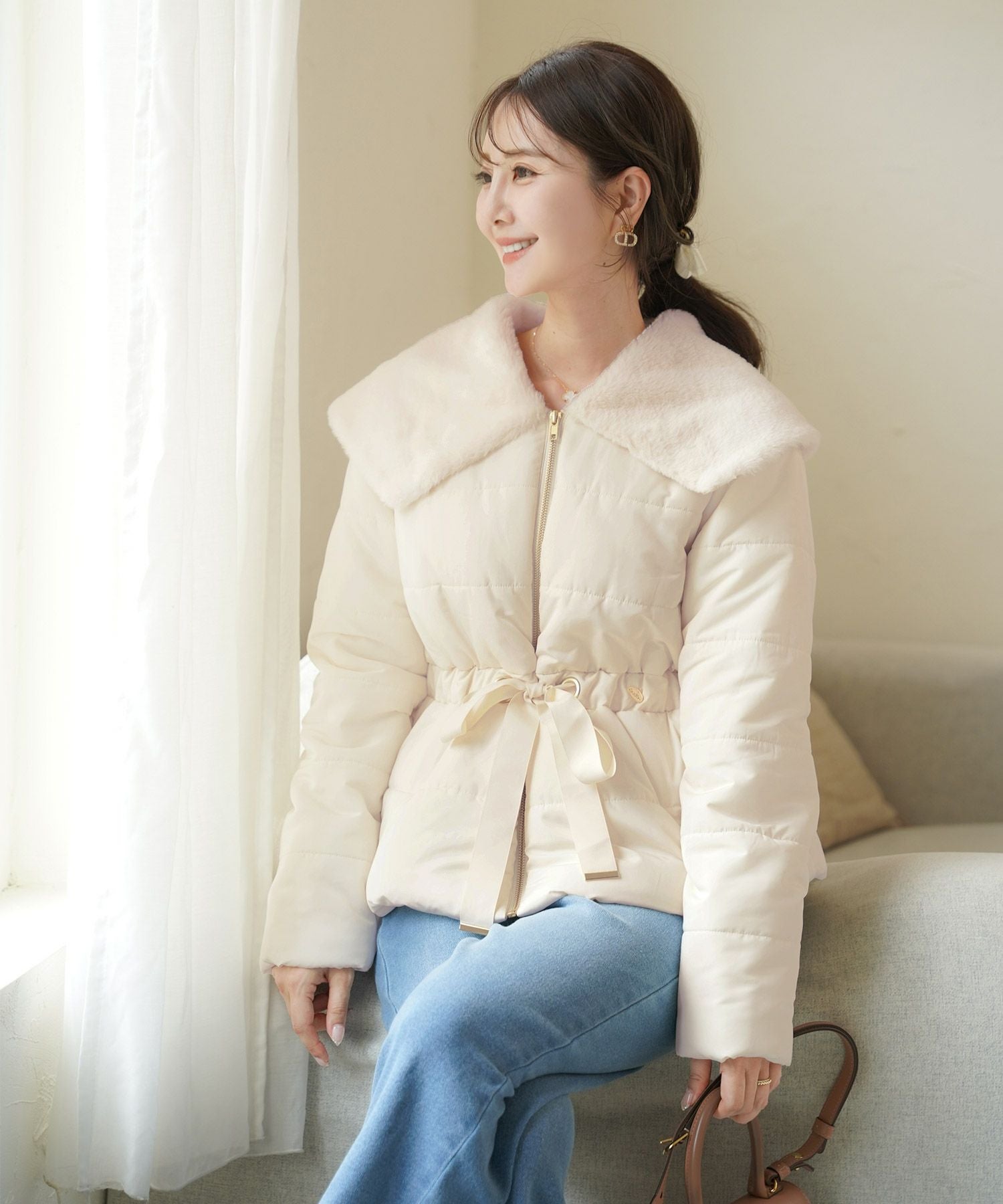 ファービッグカラー ミドル丈 フェイクダウン コート le reve vaniller