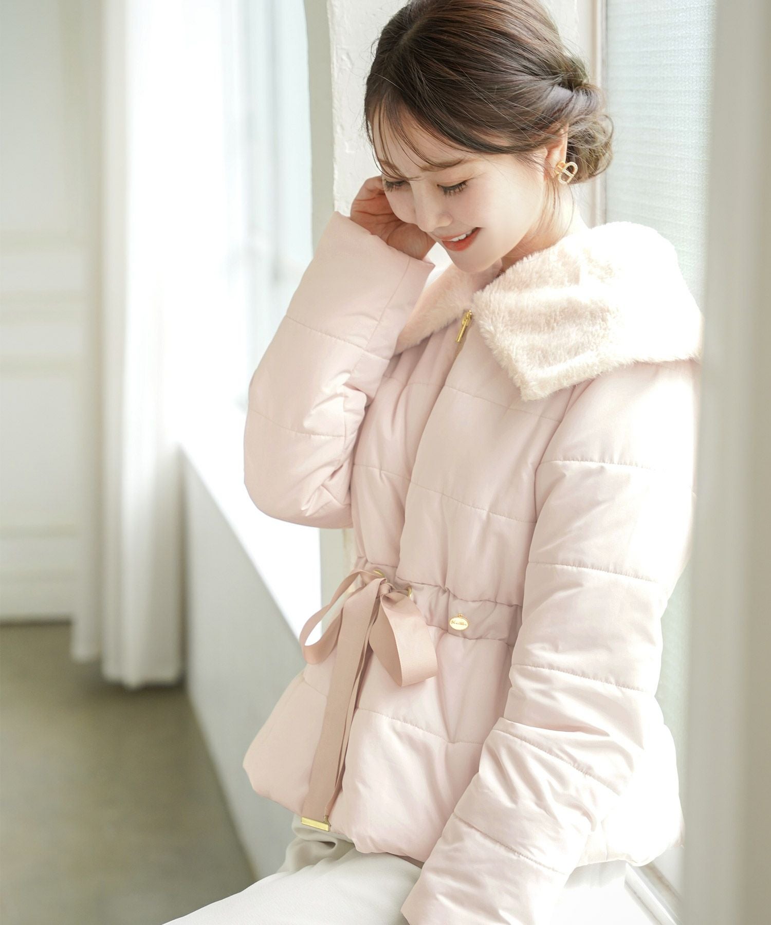 ファービッグカラー ミドル丈 フェイクダウン コート le reve vaniller