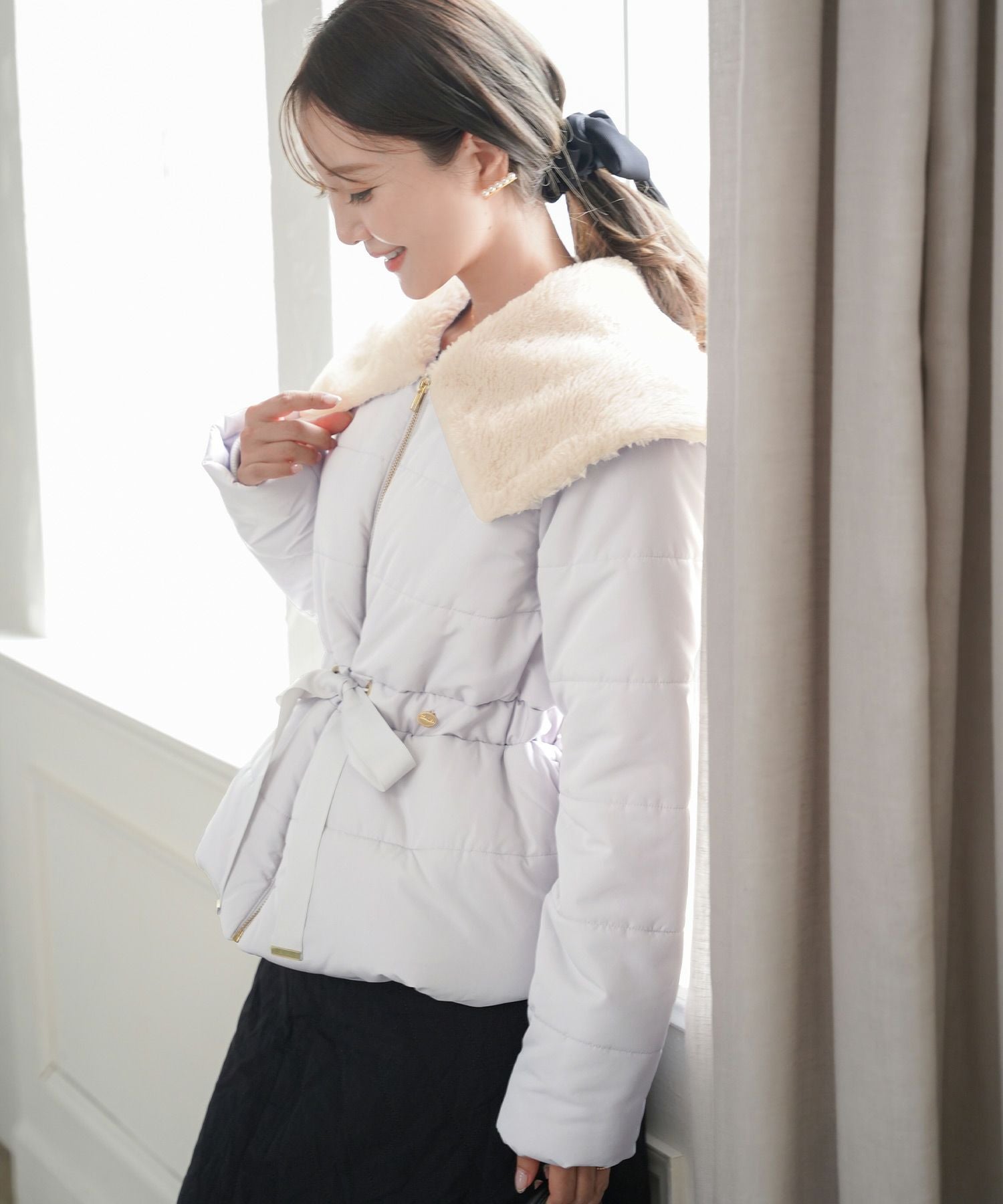 2点以上で半額クーポン対象 ファービッグカラー ミドル丈 フェイク