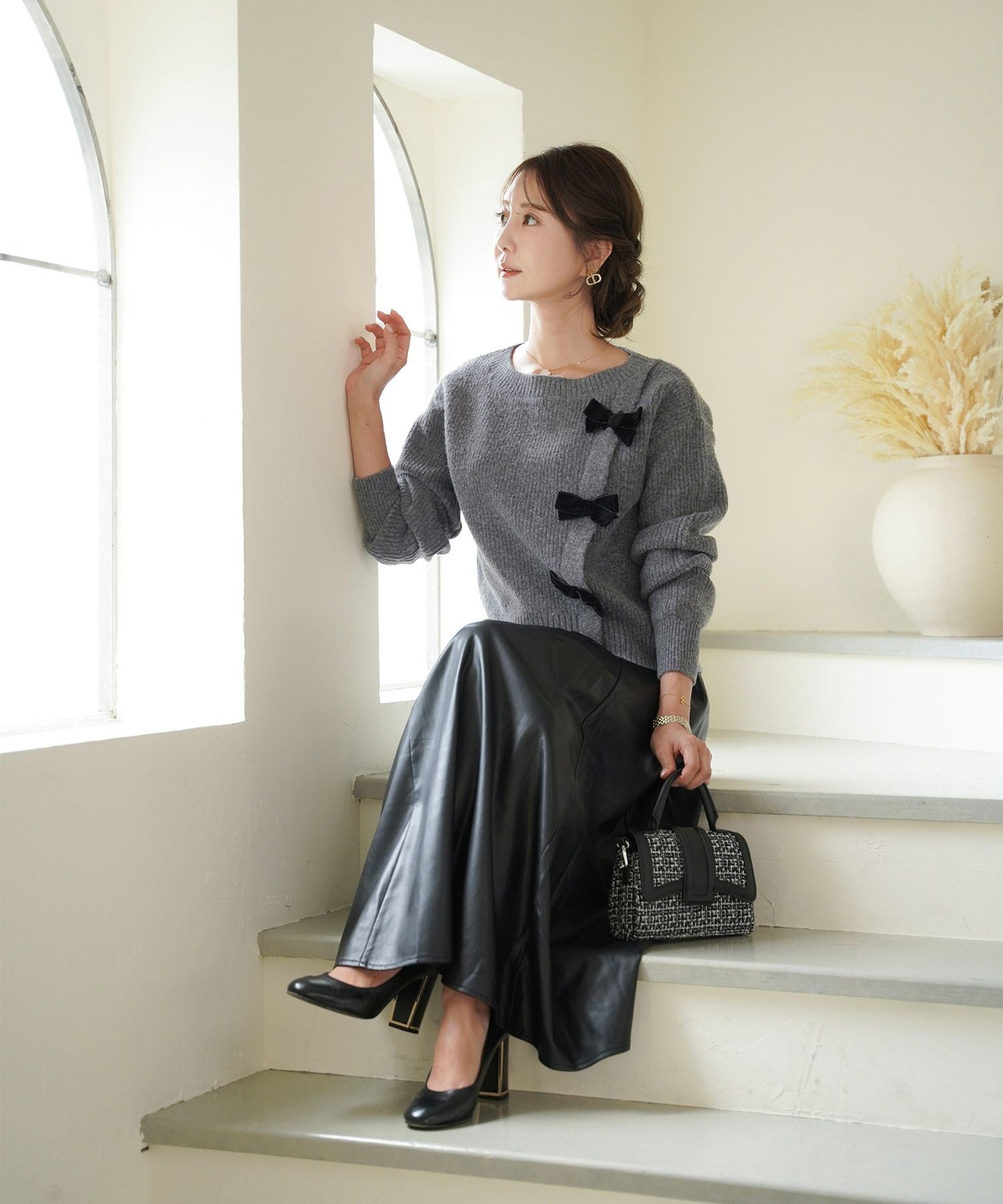 ベロアリボン ニット トップス le reve vaniller 全3色｜lvn431-1928