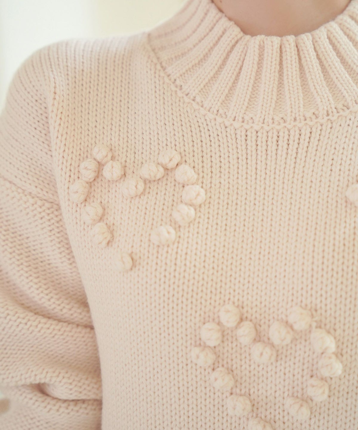 レディース/トップス/ニット/厚手/ポップコーン/ぽこぽこ/秋/冬/春/保温/伸縮/長袖/アイボリー/イエロー/ピンク/ブルー/ブルーグレー/エレガント/フェミニン/上品/カジュアル/可愛い/ハート/柄