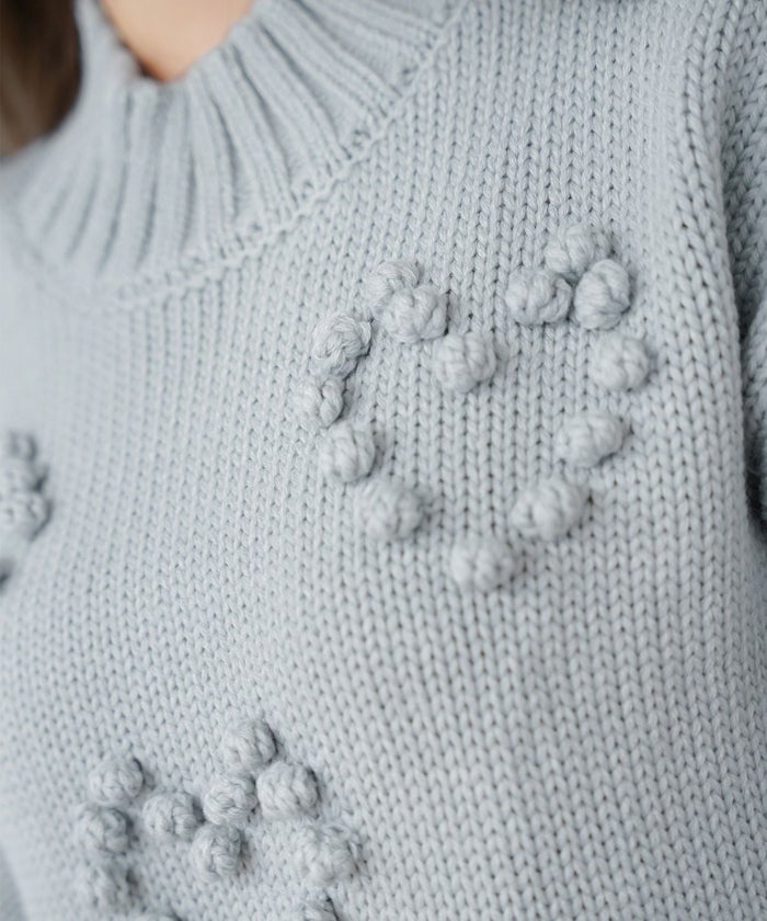 レディース/トップス/ニット/厚手/ポップコーン/ぽこぽこ/秋/冬/春/保温/伸縮/長袖/アイボリー/イエロー/ピンク/ブルー/ブルーグレー/エレガント/フェミニン/上品/カジュアル/可愛い/ハート/柄