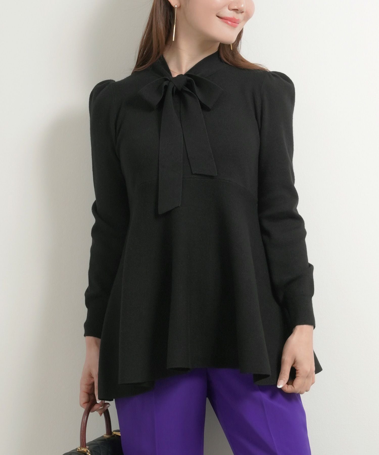 エコヴェロ ボウタイネック ペプラムフレア ニット Liala×PG