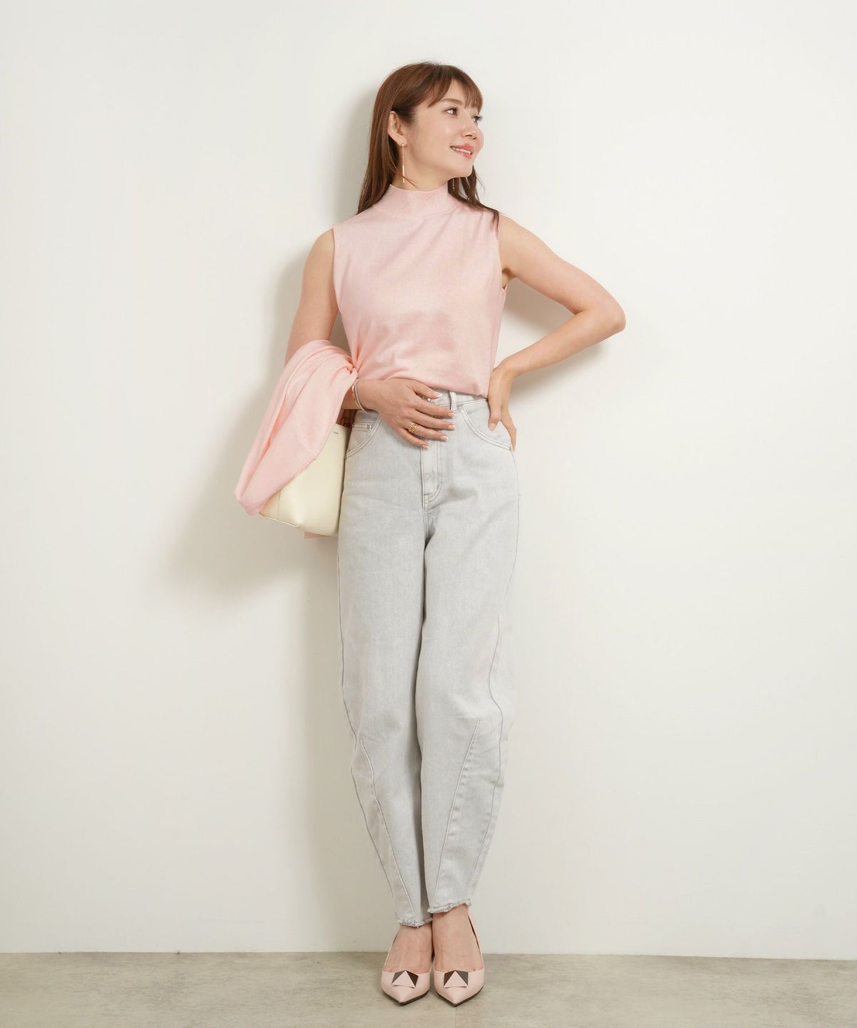 手洗い可 ニット トップス レディース ファッション ハイゲージ オフィス きれいめ ノースリ 黒 ジョイントスペース