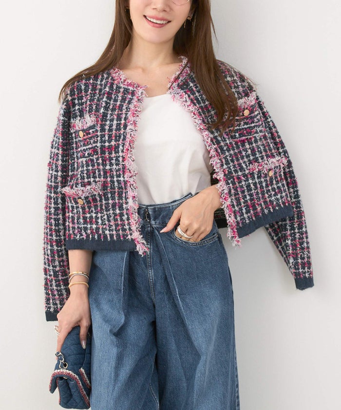 手洗い可 カーディガン レディース 秋冬 ショート丈 オフィス 青 色 厚手 おしゃれ ジョイントスペース